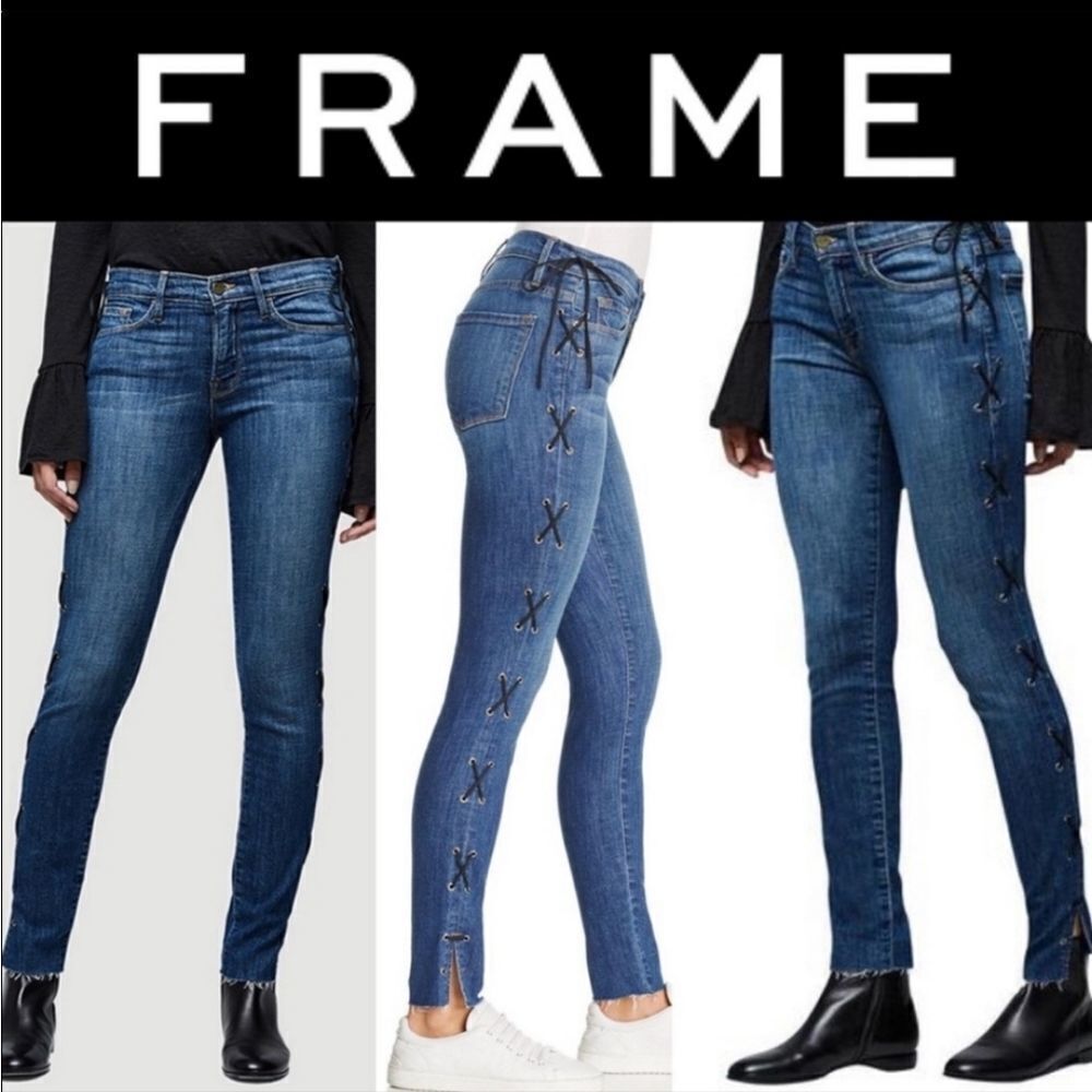 Frame skinny Black Side Lace Up Jeans Blue Size 25